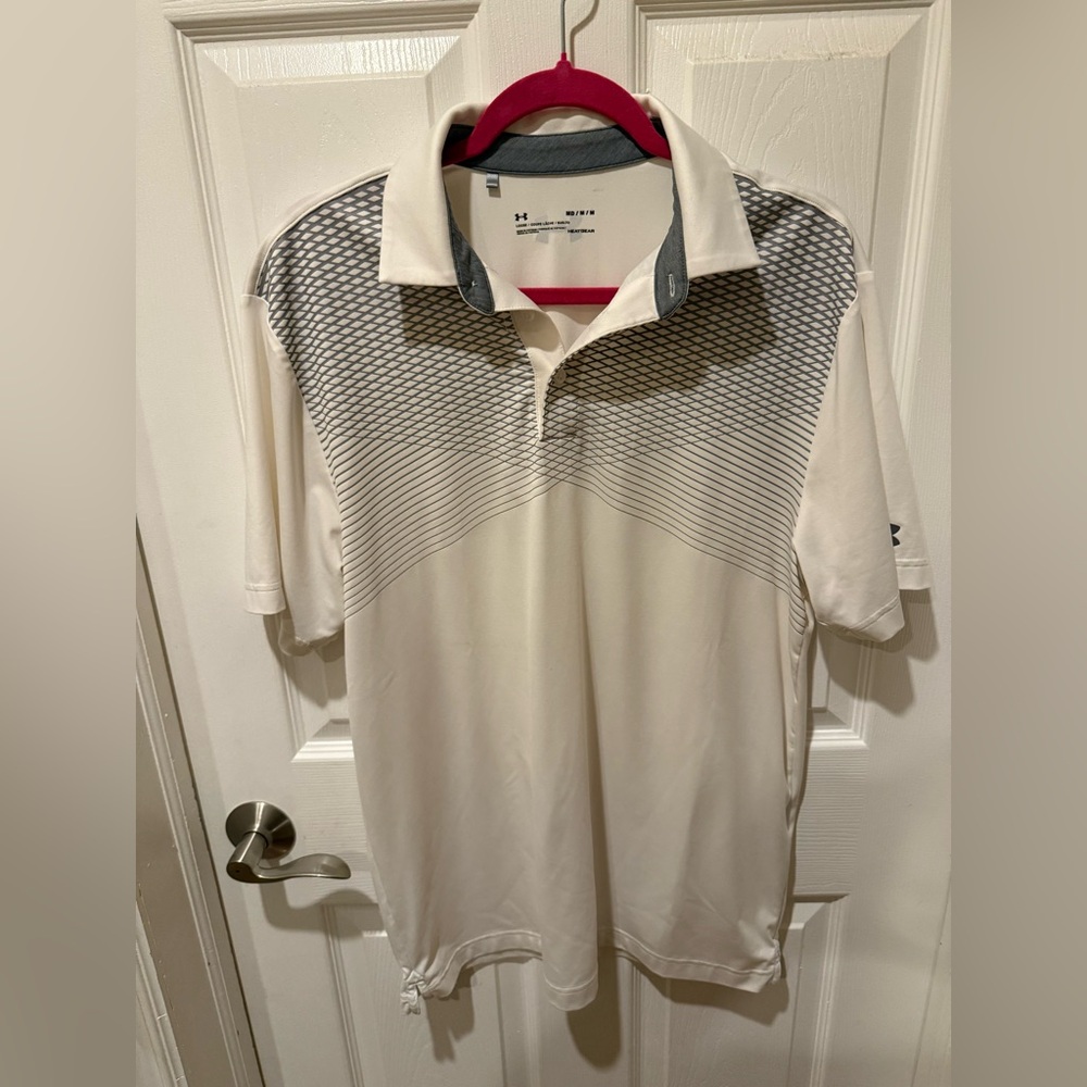Under Armour Men’s Medium White and Black Strips Golf Polo Shirt